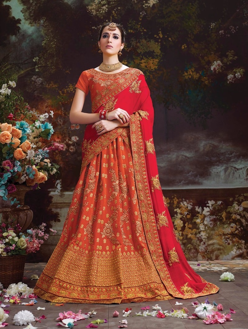 Fancy Lehenga Choli - Silk Butter Crepe With Heavy Embroidery, Semistitched Customized Up To 42" | Ethnic Dress Style, Dupatta In Naznin Chiffon