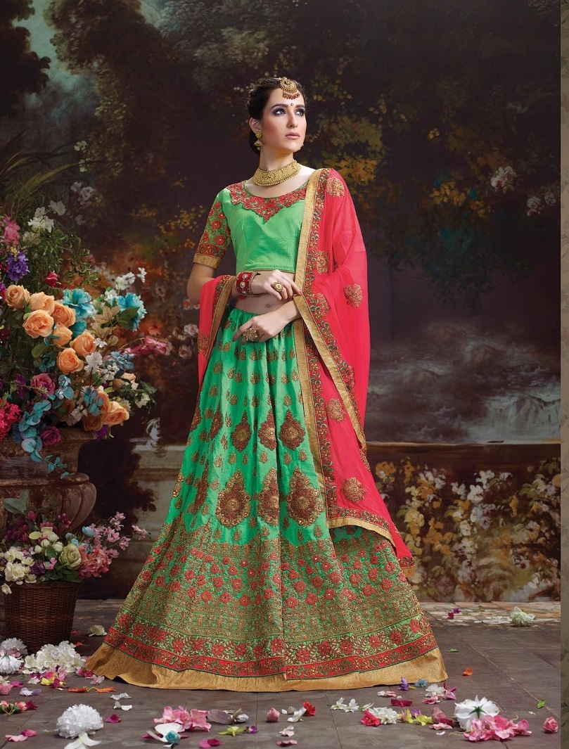 Fancy Lehenga Choli - Silk Butter Crepe With Heavy Embroidery, Semistitched Customized Up To 42" | Ethnic Dress Style, Dupatta In Naznin Chiffon