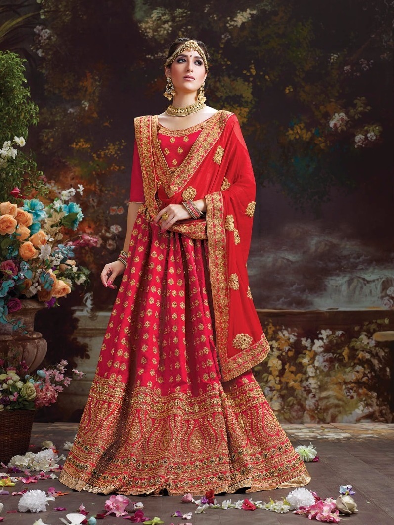 Fancy Lehenga Choli - Silk Butter Crepe With Heavy Embroidery, Semistitched Customized Up To 42" | Ethnic Dress Style, Dupatta In Naznin Chiffon