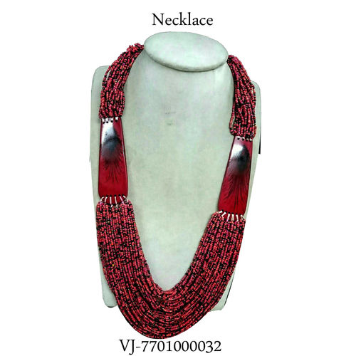 Red Glass Beaded With Pendent Necklace