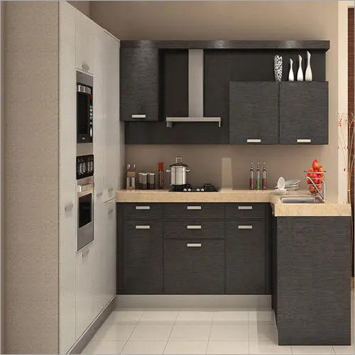 U Shape Modular Kitchen - Melamine Board & Particleboard, Customized Dimensions, Modern Design with Swing Doors | Chemical Resistant, Durable, Eco-Friendly, Easy to Clean and Install, Fireproof Standard, Hygienic, Scratch & Water Resistant