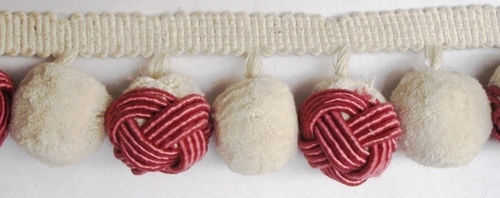 White and Red Pom Pom Fringe