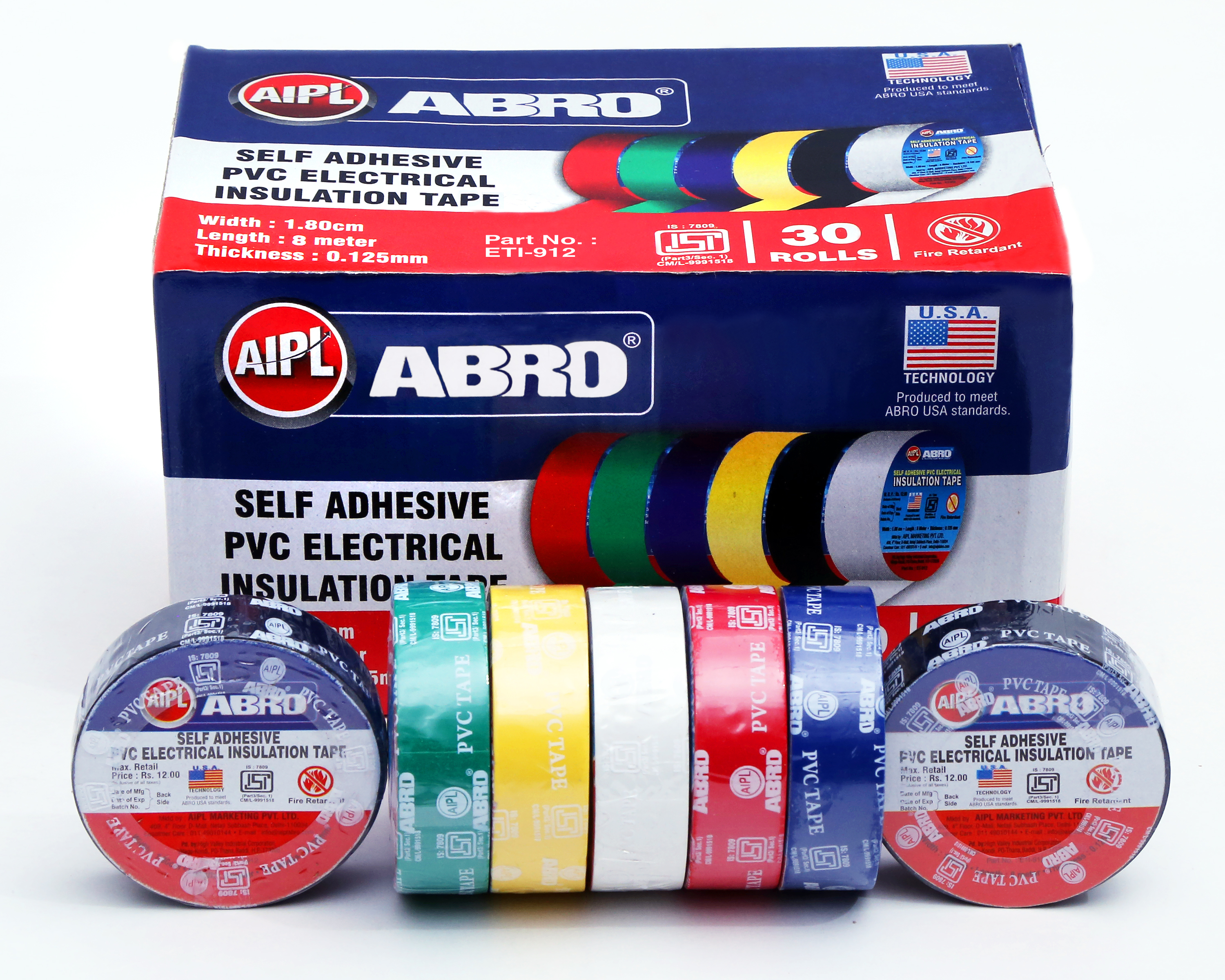Pvc Electrical Tape - Pvc 18mm X 8mtr | Multi-color Selection Self-extinguishing Chemical & Temperature Resistant Excellent Adhesion