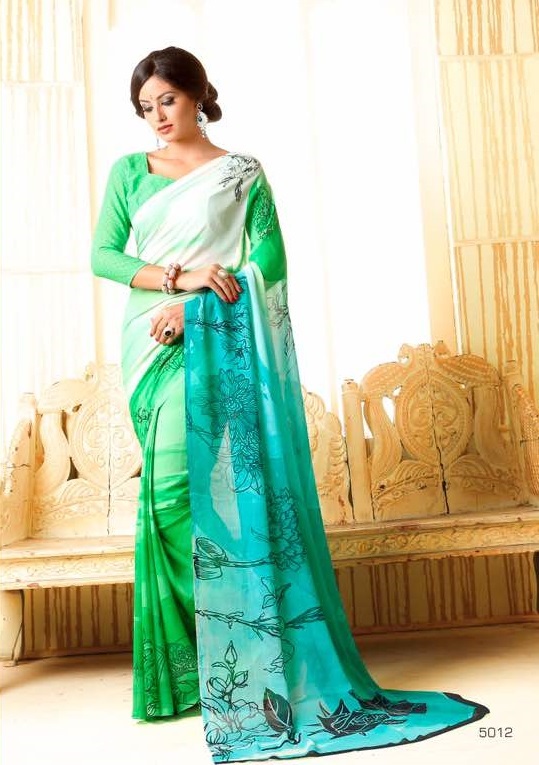 Indian Designer Sarees - Georgette Fabric, Unstitched Blouse Up To 42" | Printed Pattern, Customized Size
