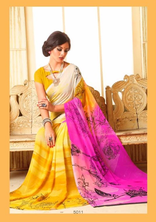 Indian Designer Sarees - Georgette Fabric, Unstitched Blouse Up To 42" | Printed Pattern, Customized Size