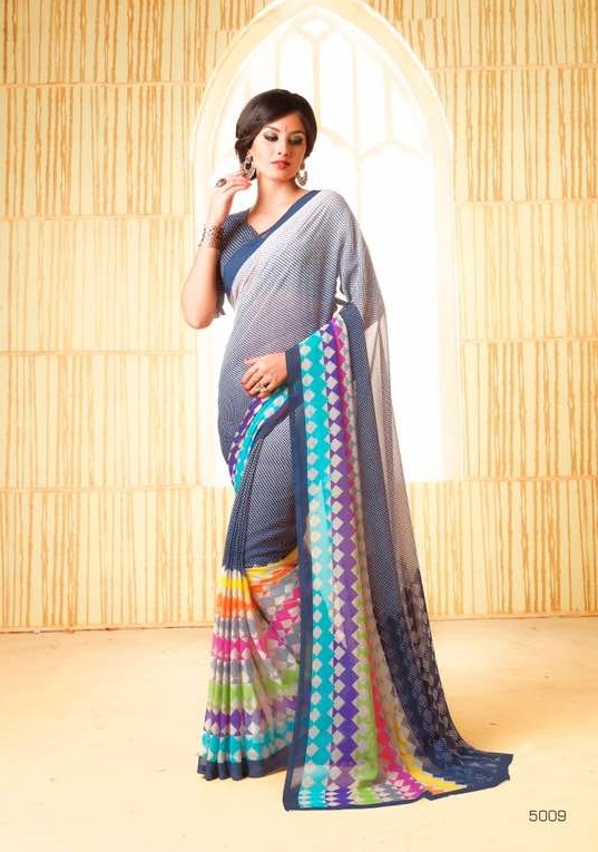 Indian Designer Sarees - Georgette Fabric, Unstitched Blouse Up To 42" | Printed Pattern, Customized Size