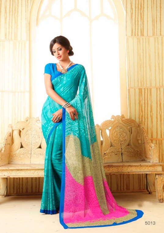 Indian Designer Sarees - Georgette Fabric, Unstitched Blouse Up To 42" | Printed Pattern, Customized Size