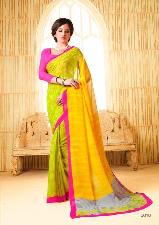 Indian Designer Sarees - Georgette Fabric, Unstitched Blouse Up To 42" | Printed Pattern, Customized Size