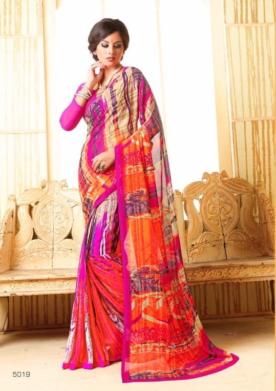 Designer Georgette Sarees - Customized Up To 42" | Printed Fabric, Unstitched Blouse