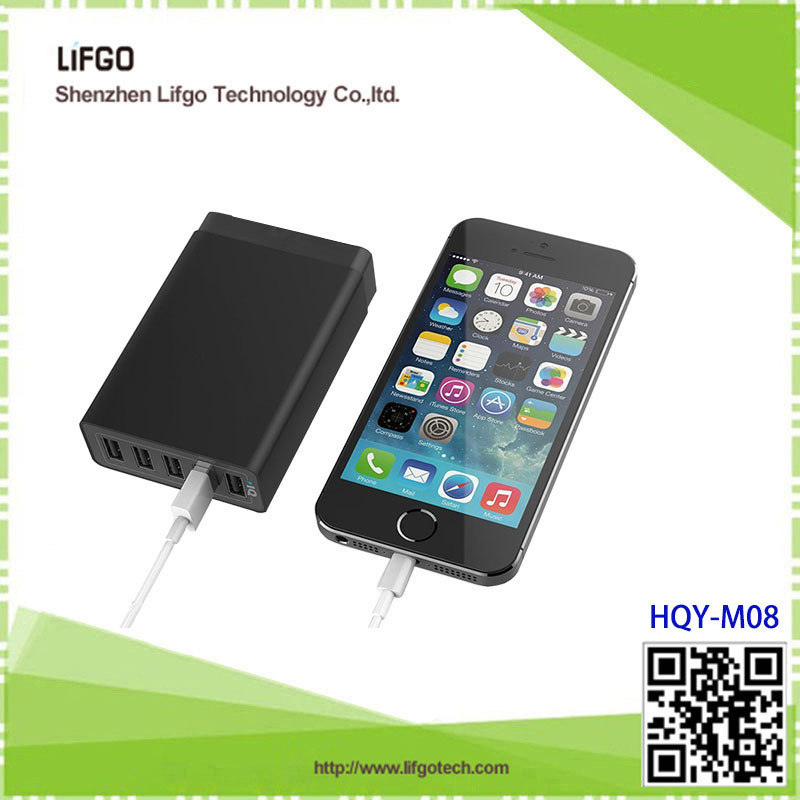 Multi Usb Charger - Black, 5 Ports 40w Qc2.0, 100-240v Ac, Qualcomm Certified, Ul Safety