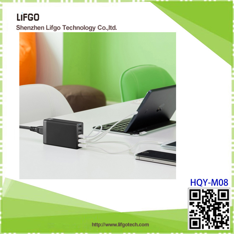 Multi Usb Charger - Black, 5 Ports 40w Qc2.0, 100-240v Ac, Qualcomm Certified, Ul Safety