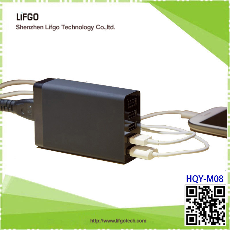 Multi Usb Charger - Black, 5 Ports 40w Qc2.0, 100-240v Ac, Qualcomm Certified, Ul Safety