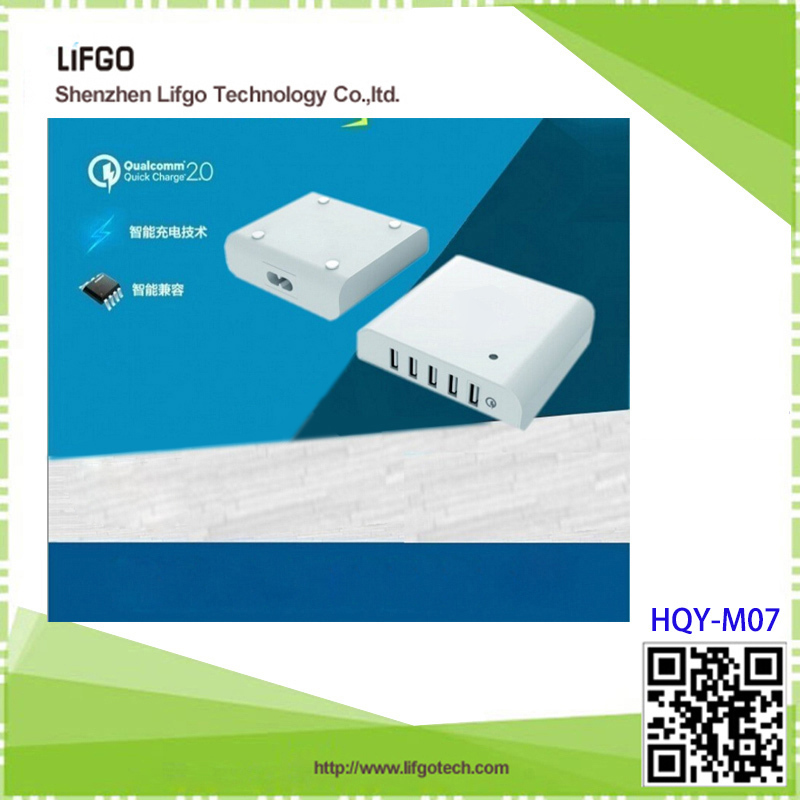 Multi Usb Charger - 81x82x30mm Black, 5 Usb Ports, 40w Power Output, Fast Compact Charging