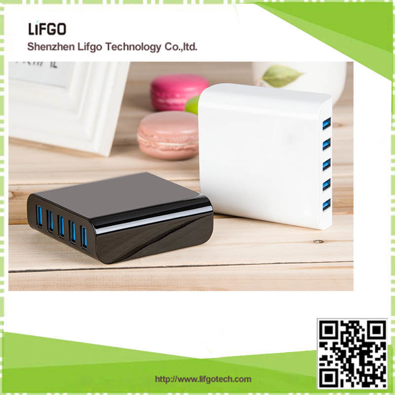 Multi Usb Charger - 81x82x30mm Black, 5 Usb Ports, 40w Power Output, Fast Compact Charging
