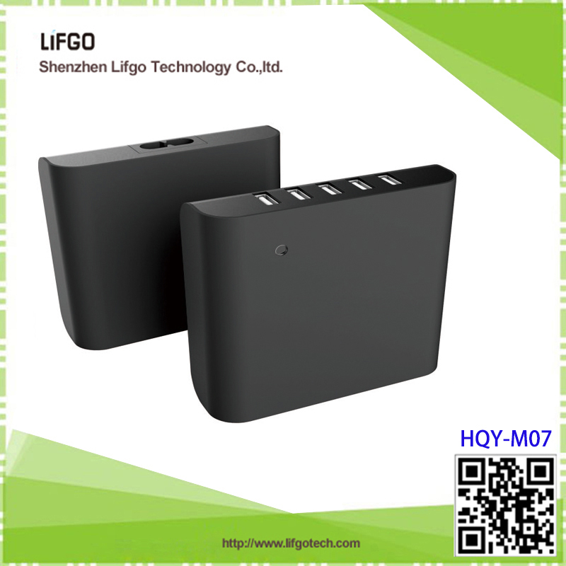 Multi Usb Charger - 81x82x30mm Black, 5 Usb Ports, 40w Power Output, Fast Compact Charging