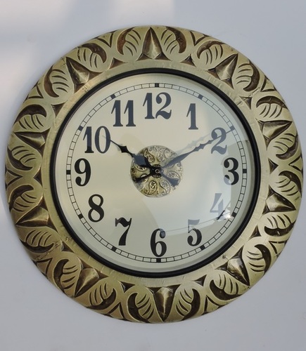 Brass Color Hand Carved Wall Clock