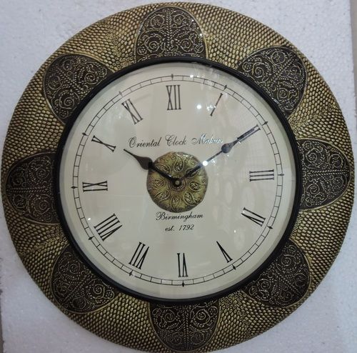 Round Brass Wooden Wall Clock