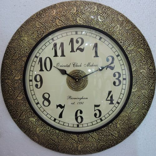 Brass Color Vintage Wooden Wall Clock