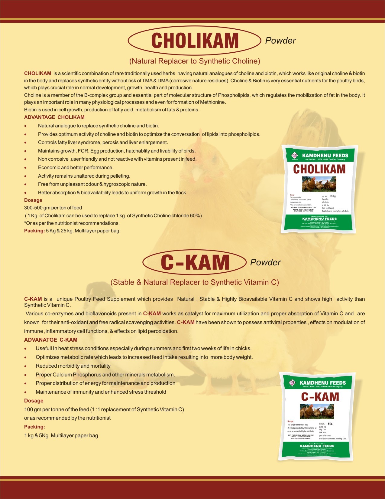 Cholikam - Natural Choline And Biotin Replacement Powder, Optimizes Lipid Conversion And Growth In Poultry