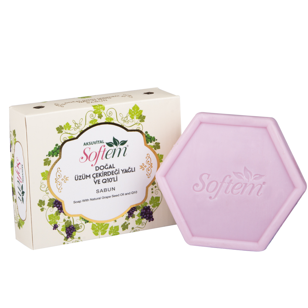 Natural Herbal Soap Bar With Grape Seed Oil & Coenzyme Q10 - 130g Moisturizing Formula, Ideal For All Skin Types, Sun Protection, Essential Oil Infusion, Sulfate & Paraben Free