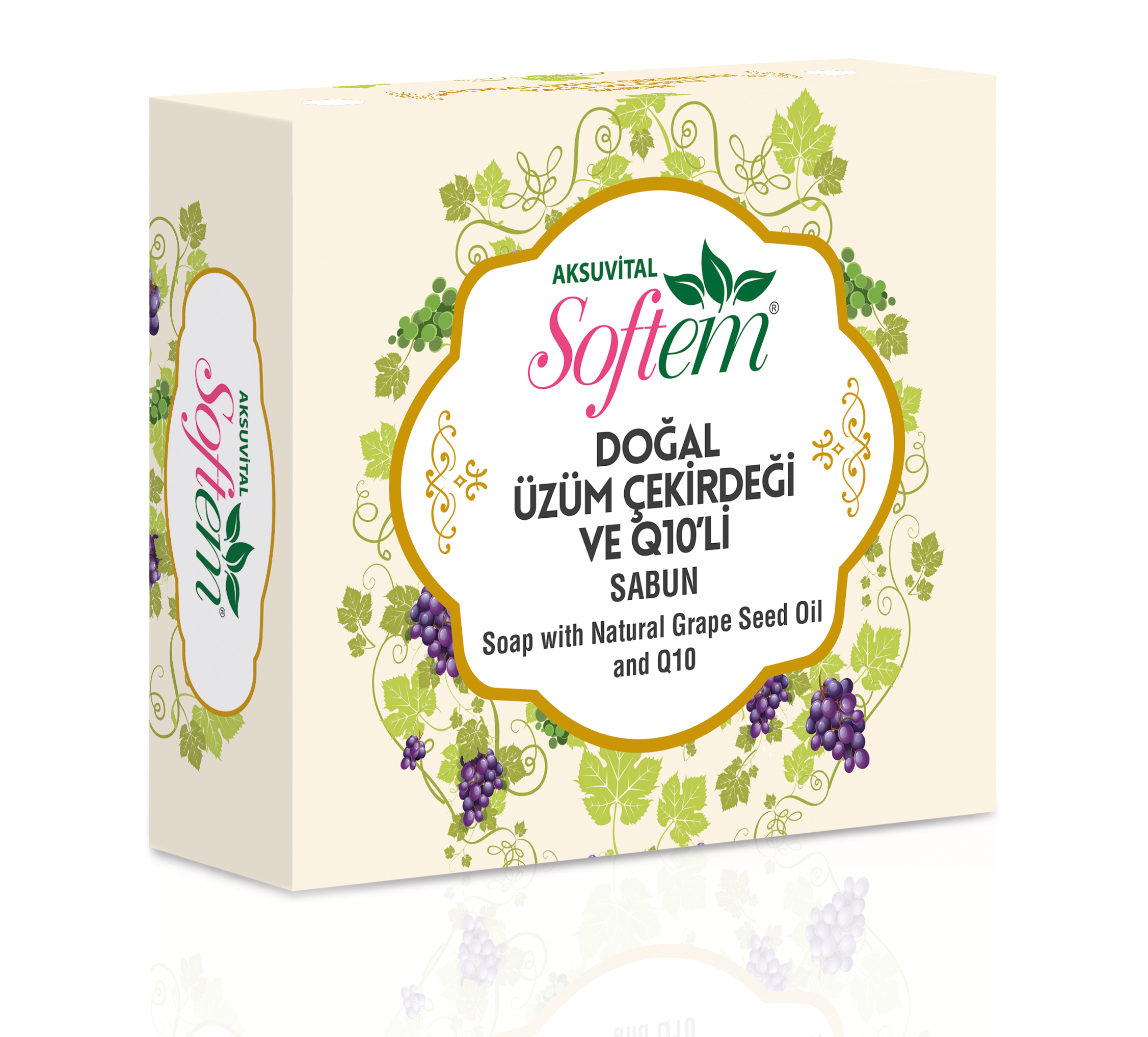 Natural Herbal Soap Bar With Grape Seed Oil & Coenzyme Q10 - 130g Moisturizing Formula, Ideal For All Skin Types, Sun Protection, Essential Oil Infusion, Sulfate & Paraben Free