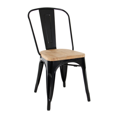 Handmade Black Iron Frame Wooden Top Industrial Chair