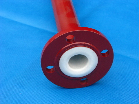 CS PTFE Lined Pipe - ASTM A 106 Gr. B, Red Color, Round Section with Fixed Flange, Welding Connection, Galvanized Treatment