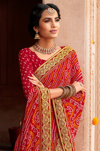 Red Georgette Bandhej Saree