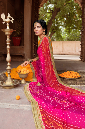 Yellow Bandhani Saree