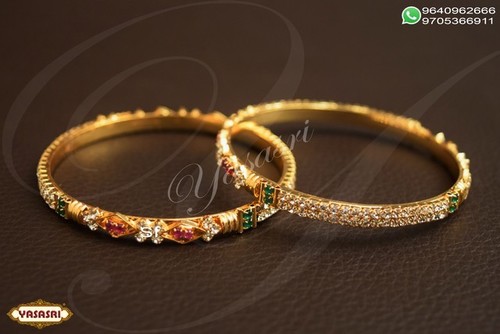 Cz Bangles - Gold Plated, 3.5mm Thickness | Quartz and Ruby Stone Accents, Perfect for Gifts and Parties