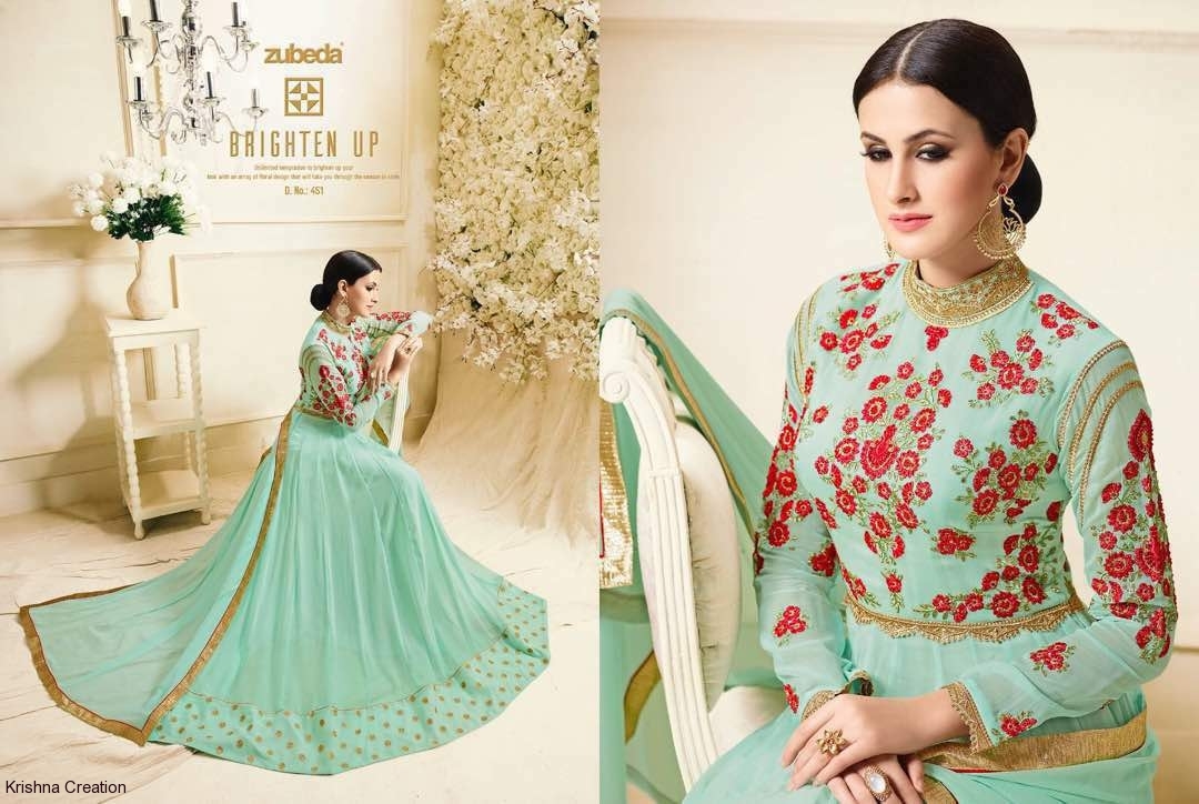 Kali 451-455 Series Salwar Suit - Georgette Top With Embroidery, Santoon Bottom, Nazneen Dupatta With Lace Border, 5 Elegant Designs