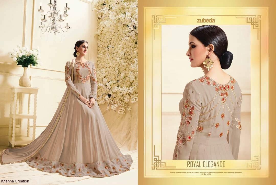Kali 451-455 Series Salwar Suit - Georgette Top With Embroidery, Santoon Bottom, Nazneen Dupatta With Lace Border, 5 Elegant Designs
