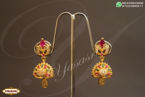 Cz Earrings - Gold Plated, 3.5mm Thickness | Golden Hue, Quartz and Ruby Accent Stones, Perfect for Gifts and Parties