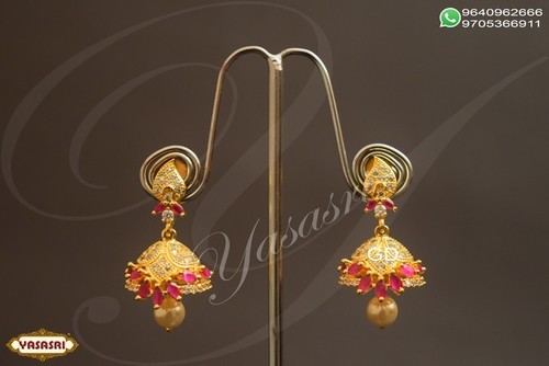 Ladies Designer Earrings - Gold Plated with Quartz and Ruby Stones, 3.5mm Thickness, Gift and Party Ready