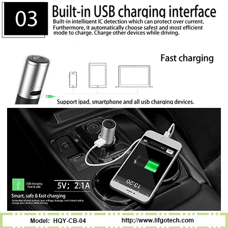Bluetooth Car Charger - Aluminum Alloy, 24x86mm, Bluetooth 4.0, 25mah Battery, Hands-free Calls