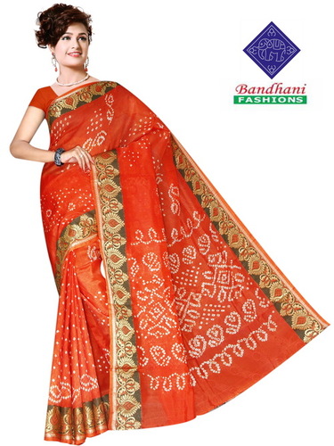 संतरी बंधानी साड़ियों की कला रेशम