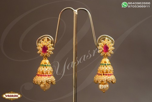 Traditional Earrings - Gold Plated with Quartz & Ruby Stones | Elegant Design for Women, Perfect for Gifts & Parties, Lightweight (5-10g)