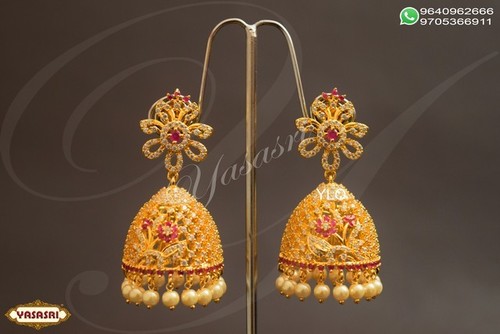 Cz Earrings - Gold Plated, 3.5mm Thick | Women's Gift & Party Jewelry with Quartz and Ruby Stones