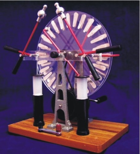 Wimshurst Electrostatic Generator - Wooden & Stainless Steel, 24cm Diameter Plates, Lab Use with Metal Sectors and Leyden Jar Capacitors