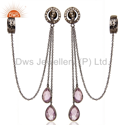 925 Silver Pave Diamond Ear Cuff Earrings Very Good