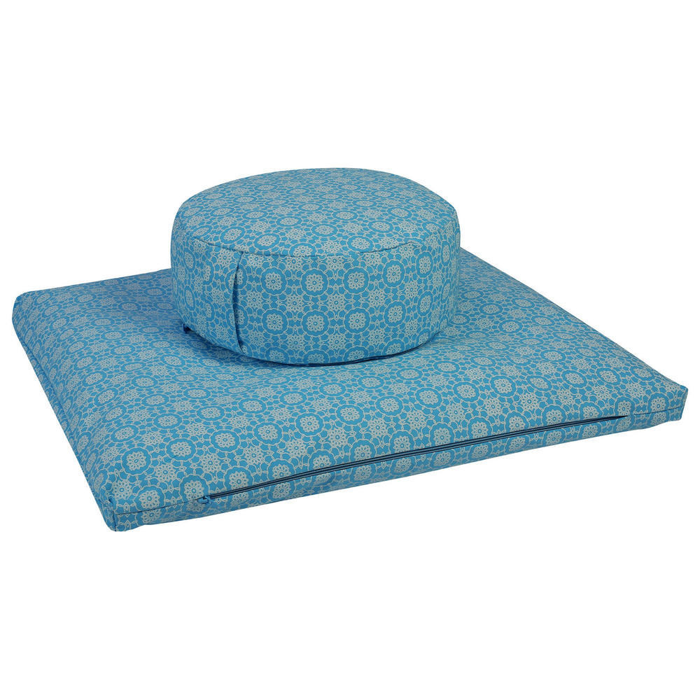 Meditation Cushion Set- Sky Blue Print Dimensions: 36X15 Cm  Centimeter (Cm)