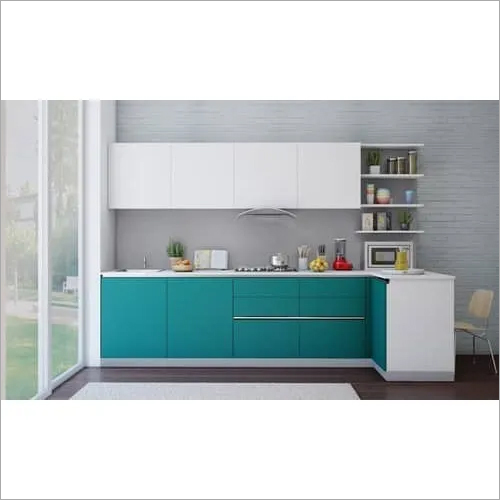 L Shape Modular Kitchen - Melamine Board, Customized Dimensions, Multiple Colors | Modern Design, Easy To Clean, Antibacterial, Scratch Resistant, Eco-friendly, Durable