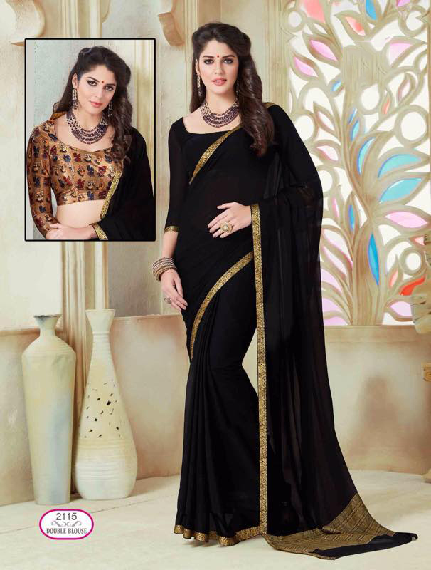 Designer Chiffon Saree - Customized Up To 42" | Unstitched Designer Blouse With Jacquard Border