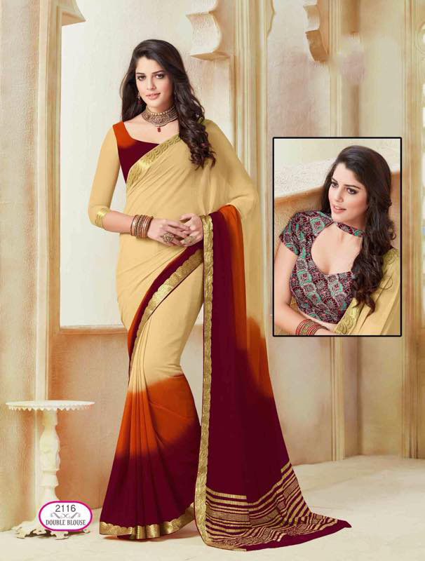 Designer Chiffon Saree - Customized Up To 42" | Unstitched Designer Blouse With Jacquard Border