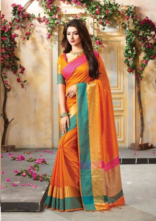 Designer Saree - Cotton Silk Fabric | Unstitched Blouse, Customized Size Up To 42", Weaving Butta And Border