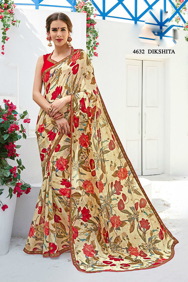 Georgette Sarees - Georgette Fabric, Unstitched Blouse Customized Up To 42 | Designer Printed Pattern