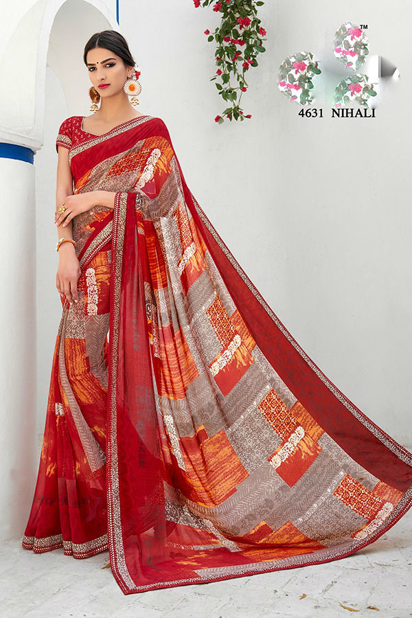 Georgette Sarees - Georgette Fabric, Unstitched Blouse Customized Up To 42 | Designer Printed Pattern