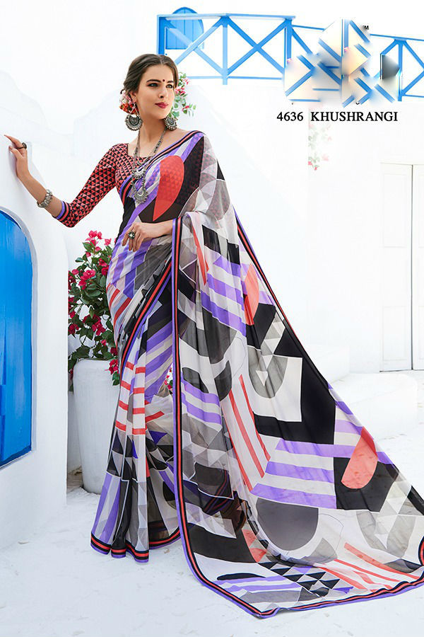 Georgette Sarees - Georgette Fabric, Unstitched Blouse Customized Up To 42 | Designer Printed Pattern