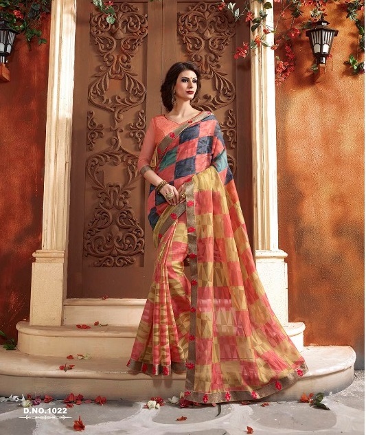 Hand Printed Sarees - Poly Cotton Fabric, Customized Size Up To 42", Unstitched Banglori Silk Blouse, Designer Print And Embroidery
