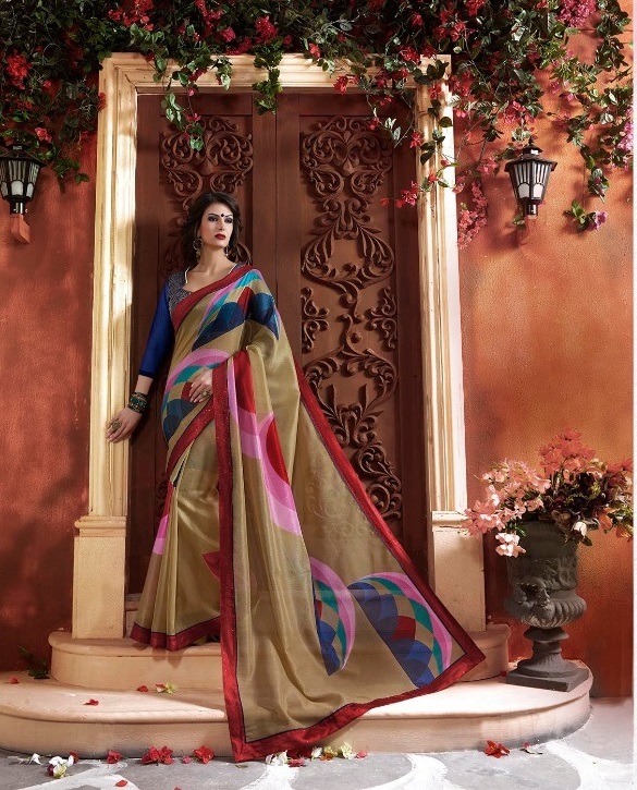 Hand Printed Sarees - Poly Cotton Fabric, Customized Size Up To 42", Unstitched Banglori Silk Blouse, Designer Print And Embroidery
